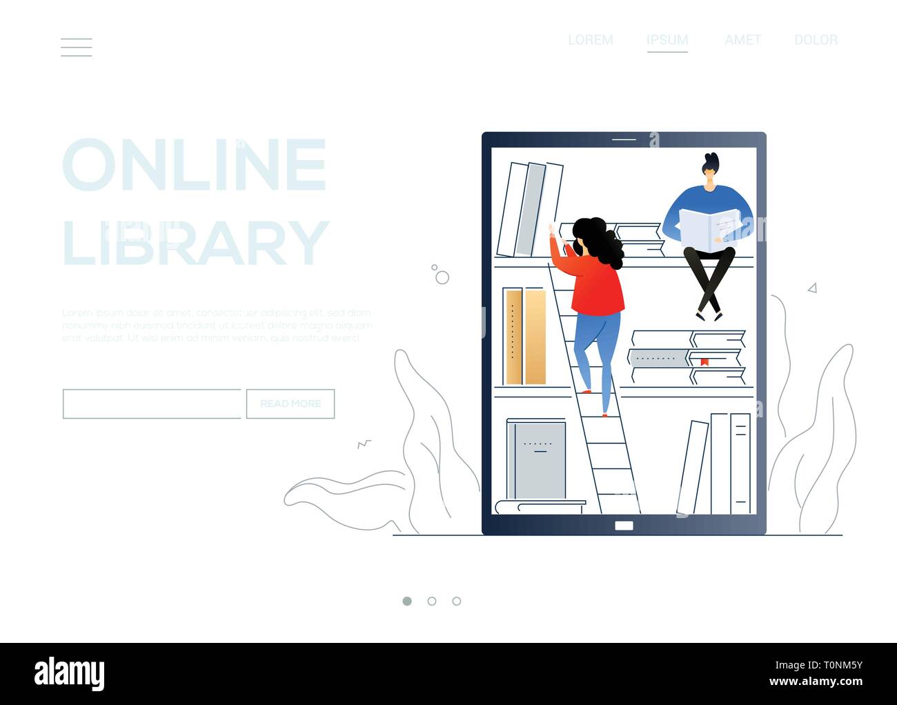 Online library - colorful flat design style web banner Stock Vector