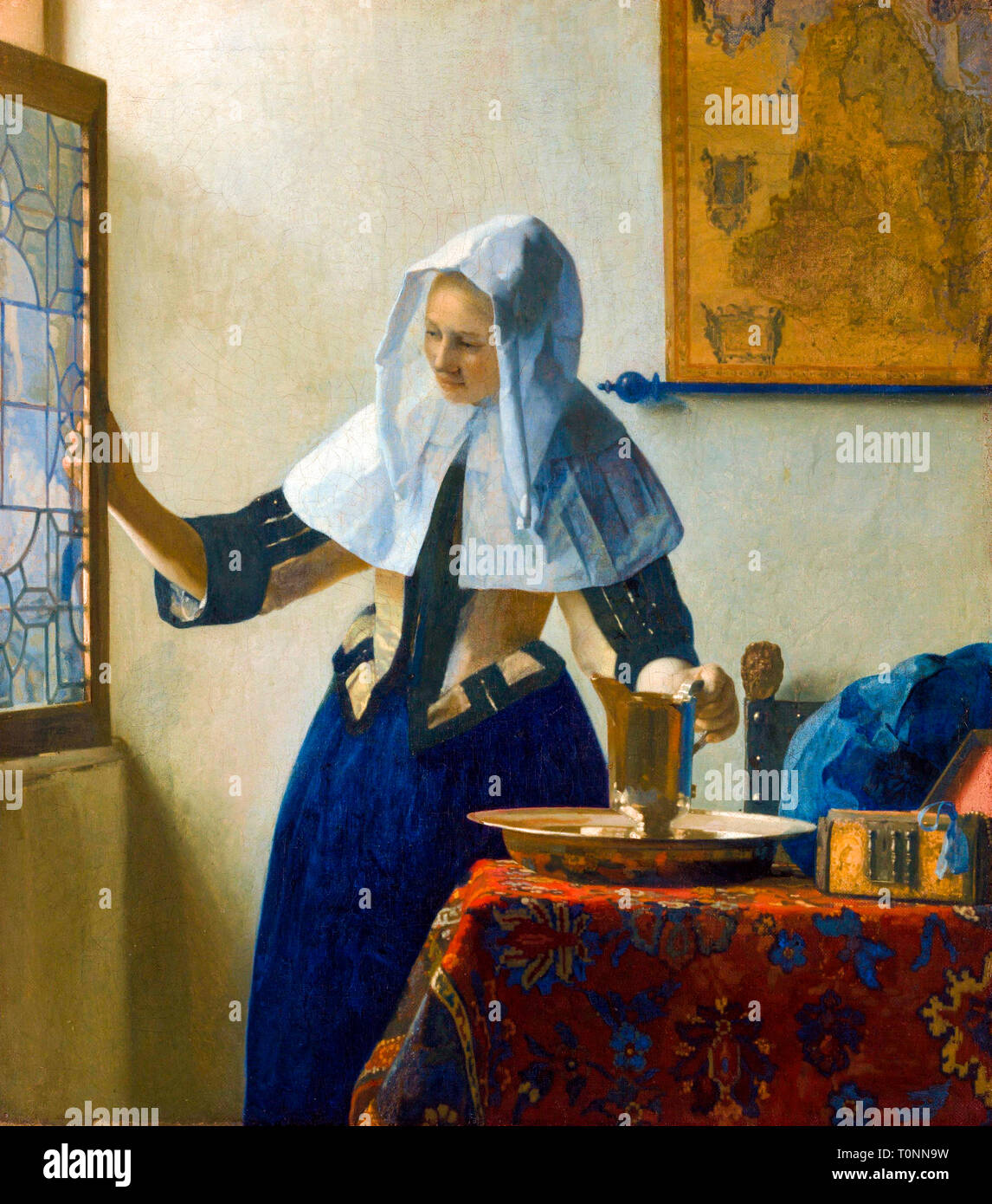 Johannes Vermeer, Woman with a Water Jug, Baroque painting, circa 1662 Stock Photo