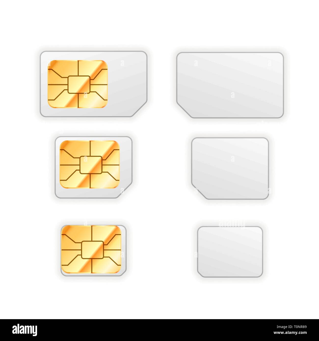 Set of blank standard, micro and nano sim card for phone with golden glossy  chip from both sides isolated on white Stock Vector Image & Art - Alamy