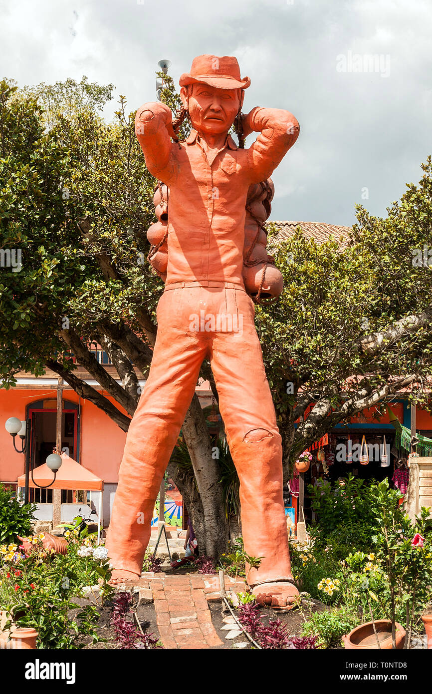 Clay Statues at Central Square in Ráquira - Boyacá, Colombia. Stock Photo