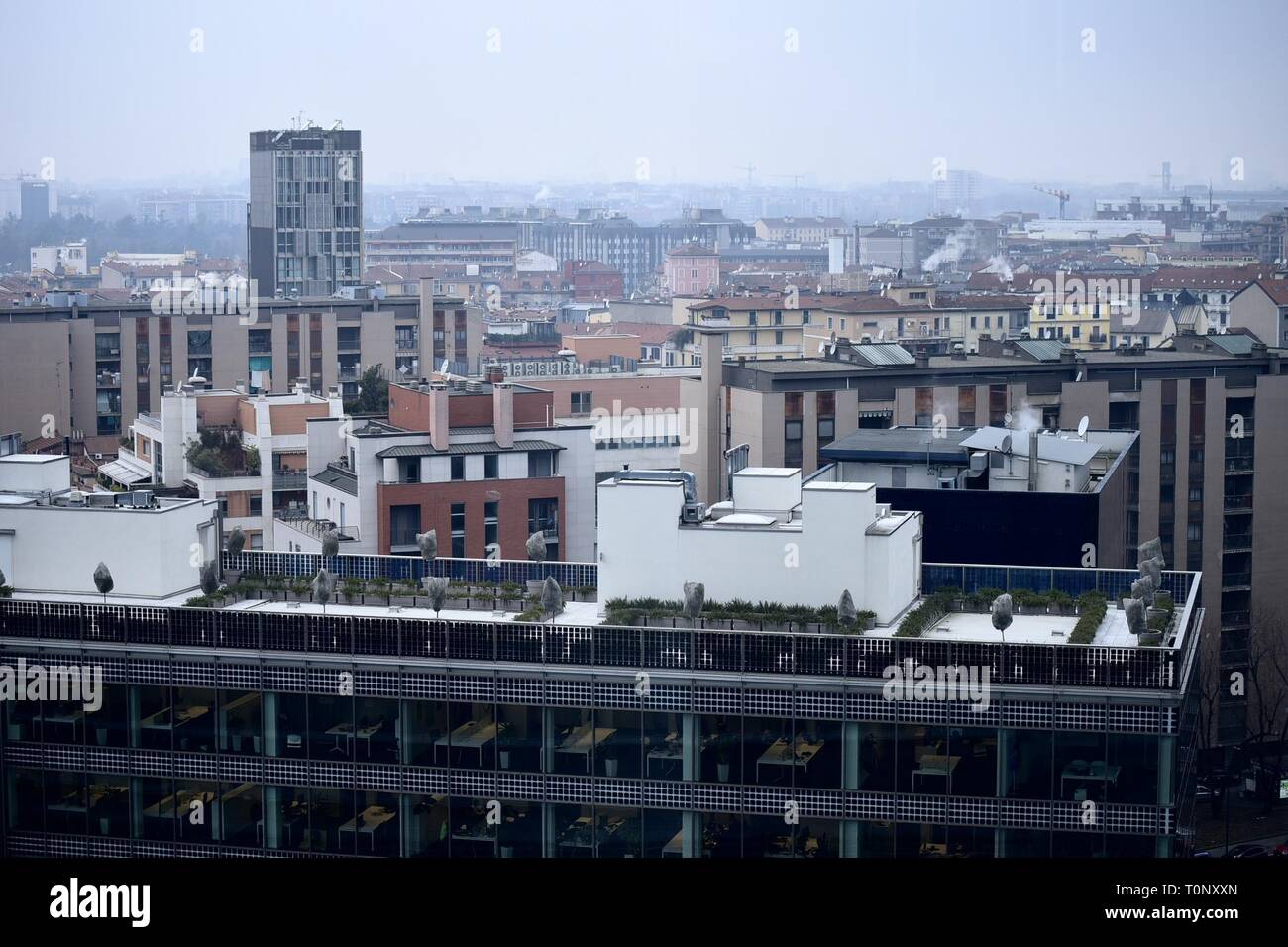 Smog and pollution in Milan, Italy Featuring atmosphere Where Milan