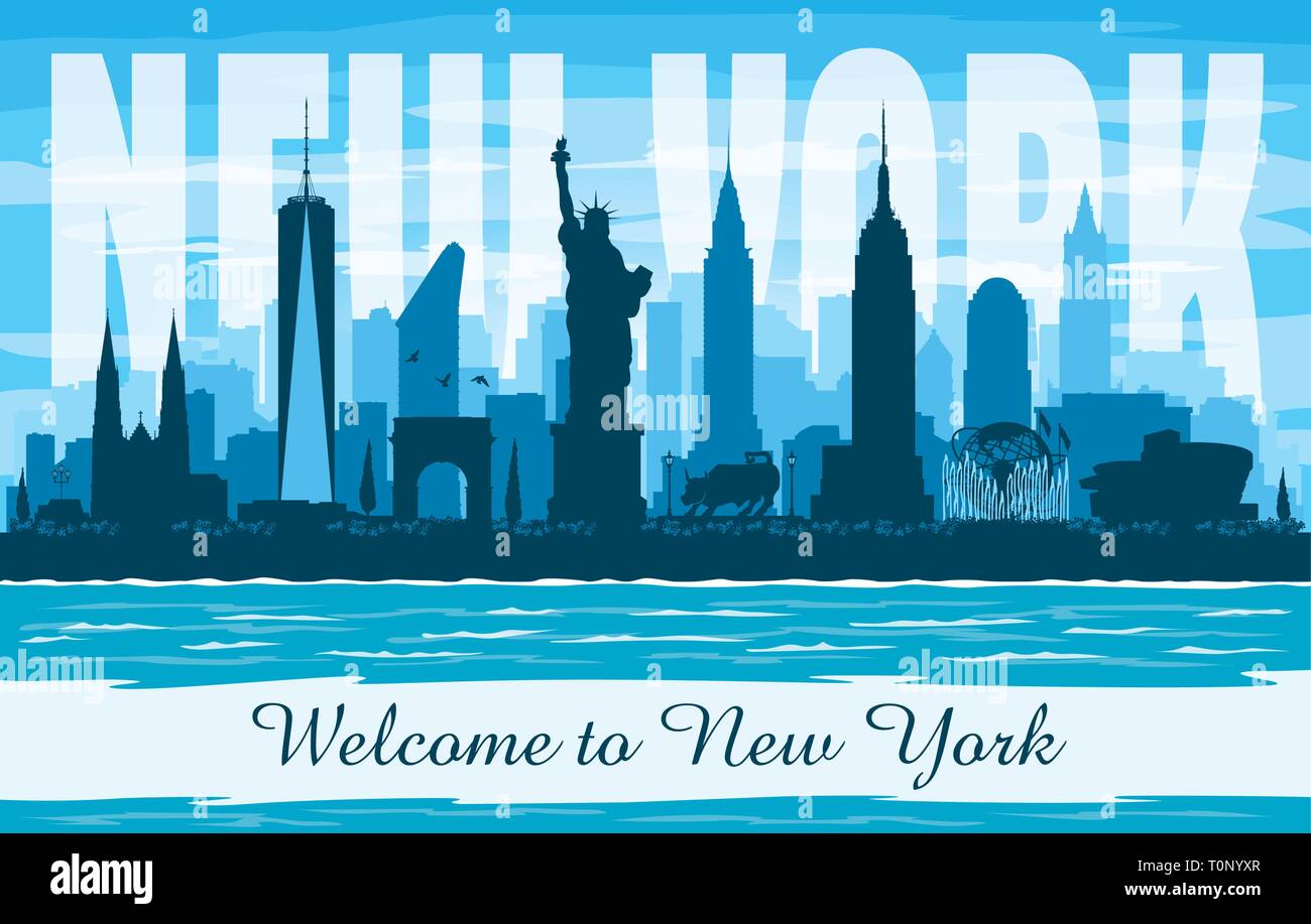 New York USA city skyline vector silhouette illustration Stock Vector ...