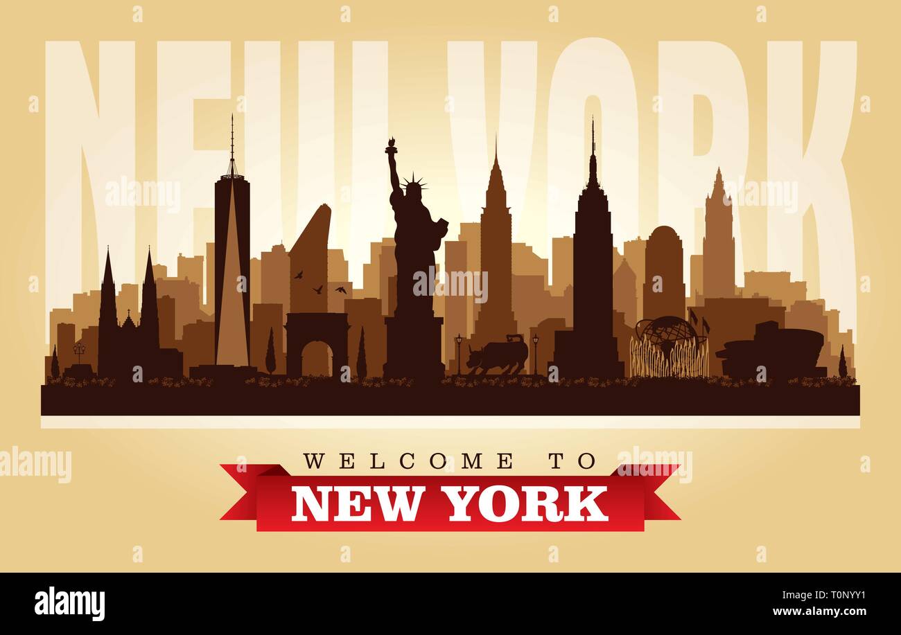 New York USA city skyline vector silhouette illustration Stock Vector ...