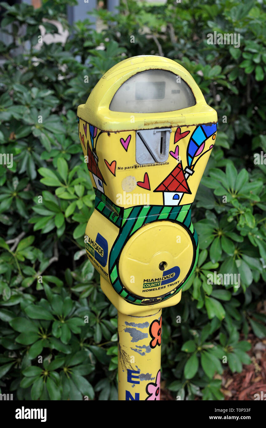 Painted Parking Meter in Miami Stock Photo