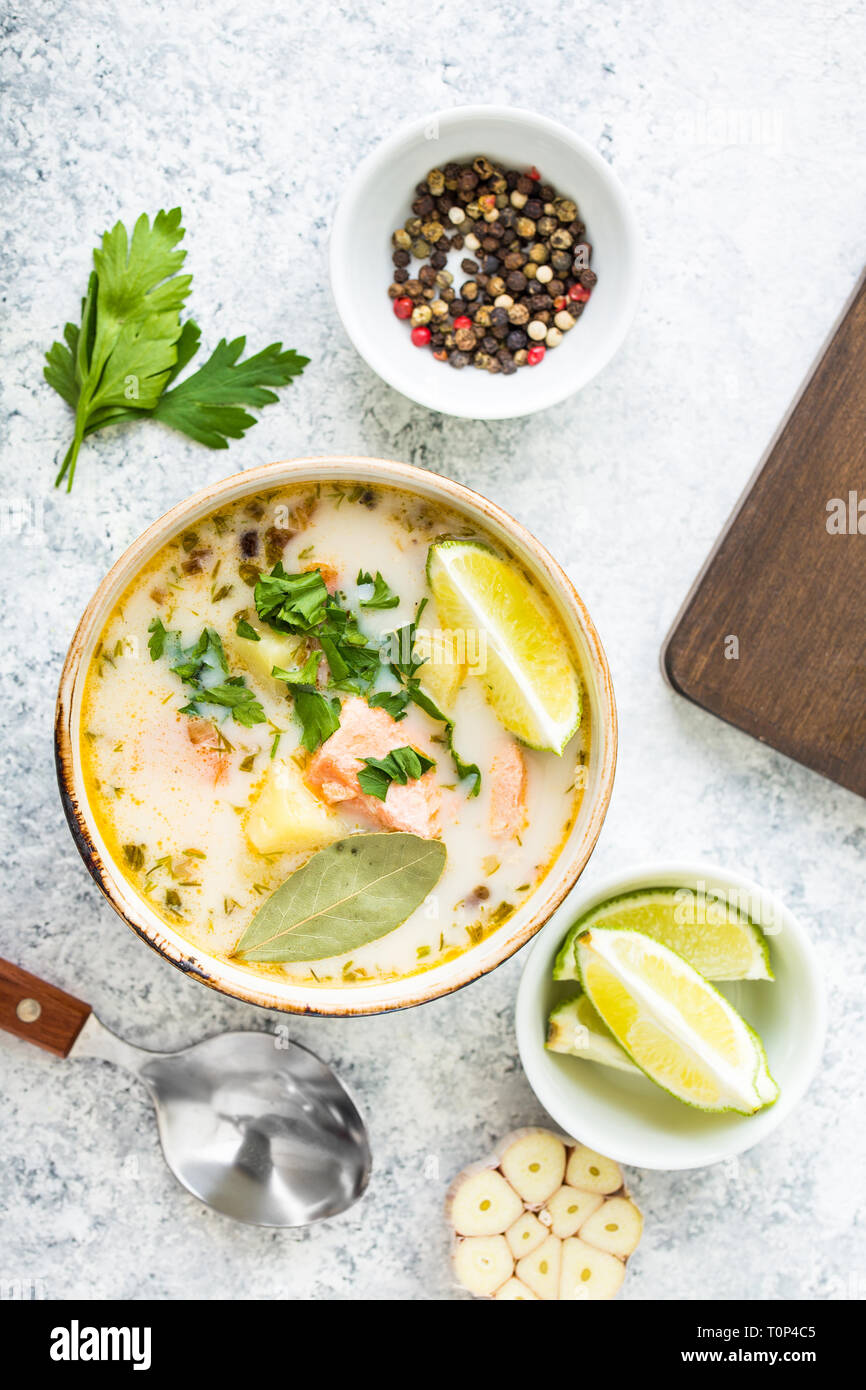 Fish salmon soup Stock Photo - Alamy