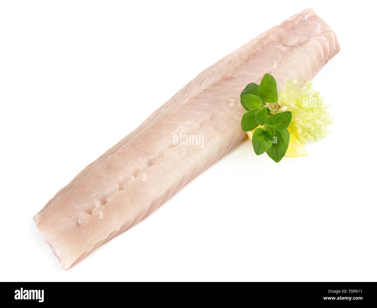 Pollack Loin - Raw Fish on white Background Stock Photo