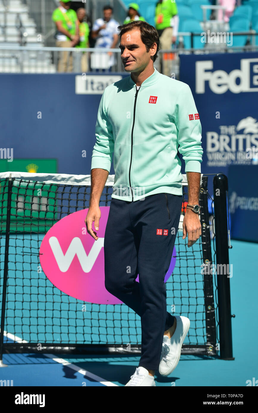 Miami Gardens, Florida, USA. 20th Mar, 2019. Roger Federer of Switzerland during the ribbon cutting ceremony before the first match of the Miami Open Day3 at Hard Rock Stadium on March 20, 2019 in Miami Gardens, Florida. Credit: Mpi10/Media Punch/Alamy Live News Stock Photo