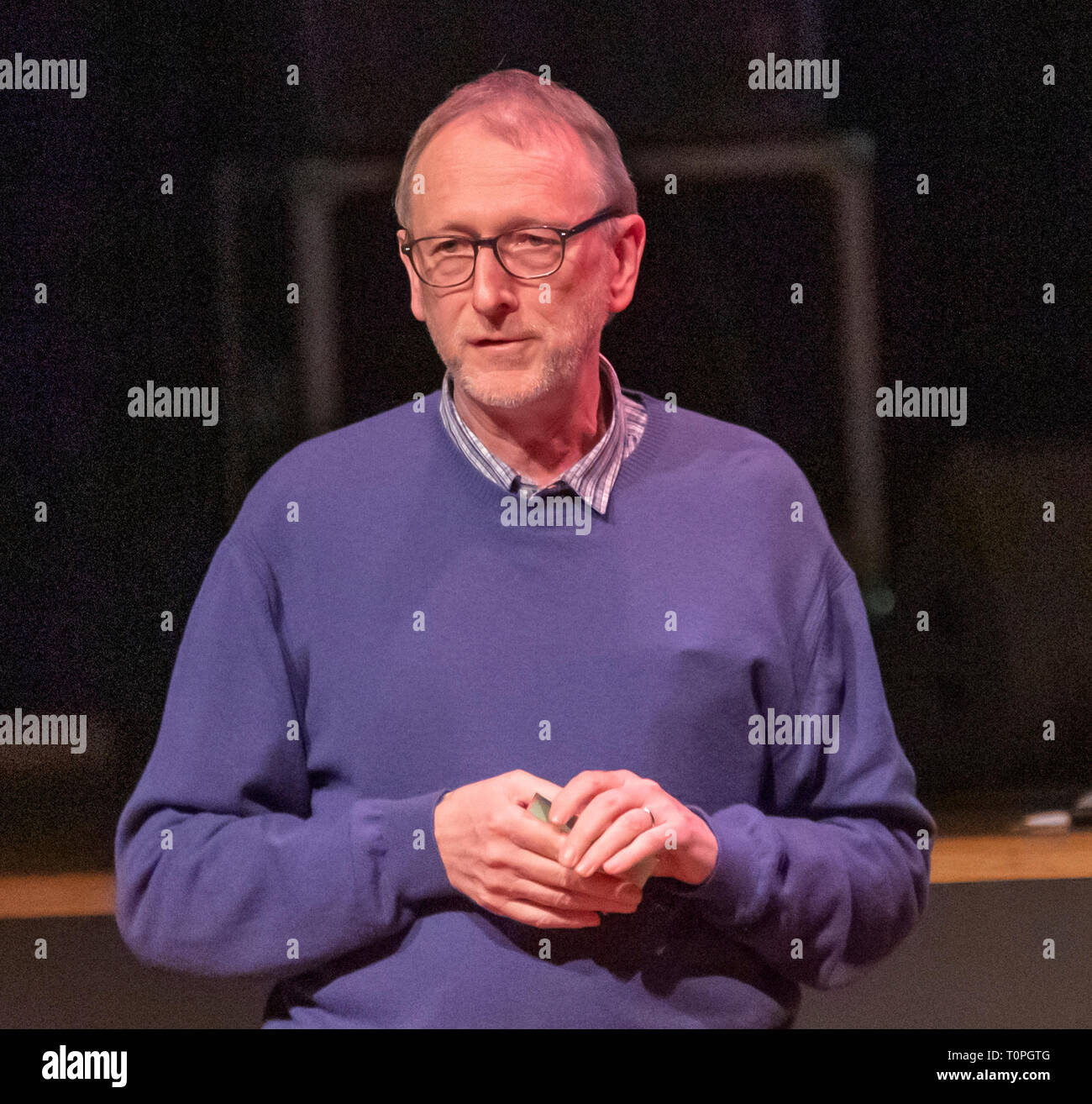 Lausanne, Switzerland. 21st March, 2019. Thomas Busset (International Center for Sport Studies Neuchâtel CIES) who is testifying at the 13th day of anti-racism action that occurred at the BCV Concert Hall in Lausanne, Switzerland on the 21st March, 2019. Credit: Eric Dubost/Alamy Live News Stock Photo