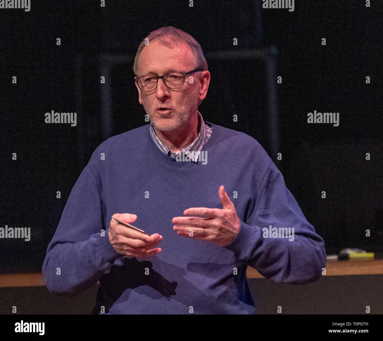 Lausanne, Switzerland. 21st March, 2019. Thomas Busset (International  Center for Sport Studies Neuchâtel CIES) who is testifying at the 13th day  of anti-racism action that occurred at the BCV Concert Hall in