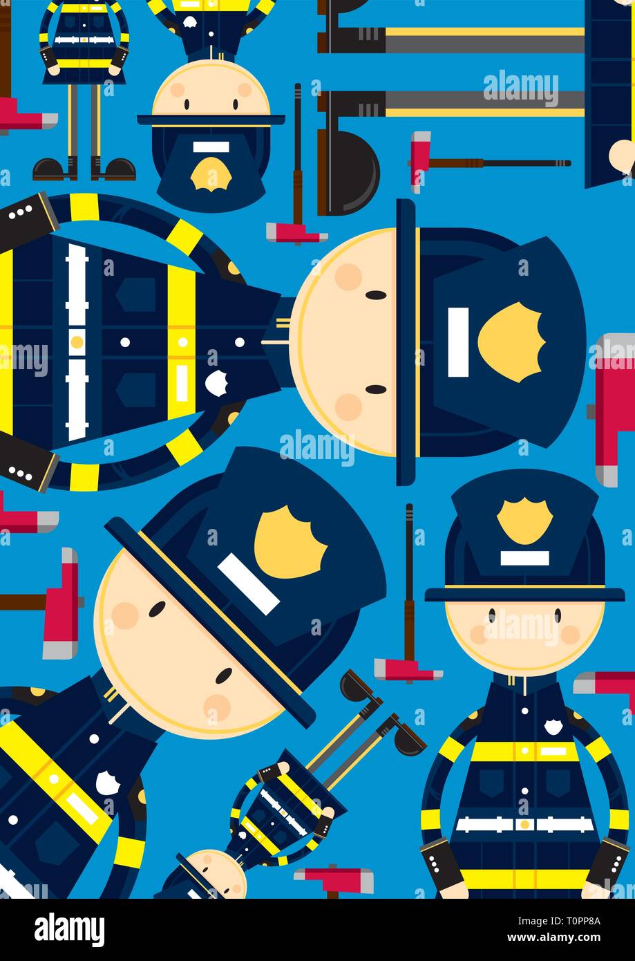 Cute Cartoon Fireman with Axe Pattern Stock Vector Image & Art - Alamy
