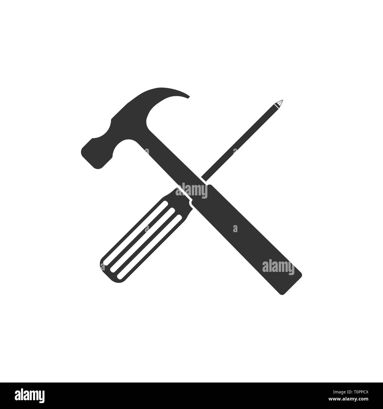 Screwdriver and hammer icon. Vector illustration, flat Stock Vector
