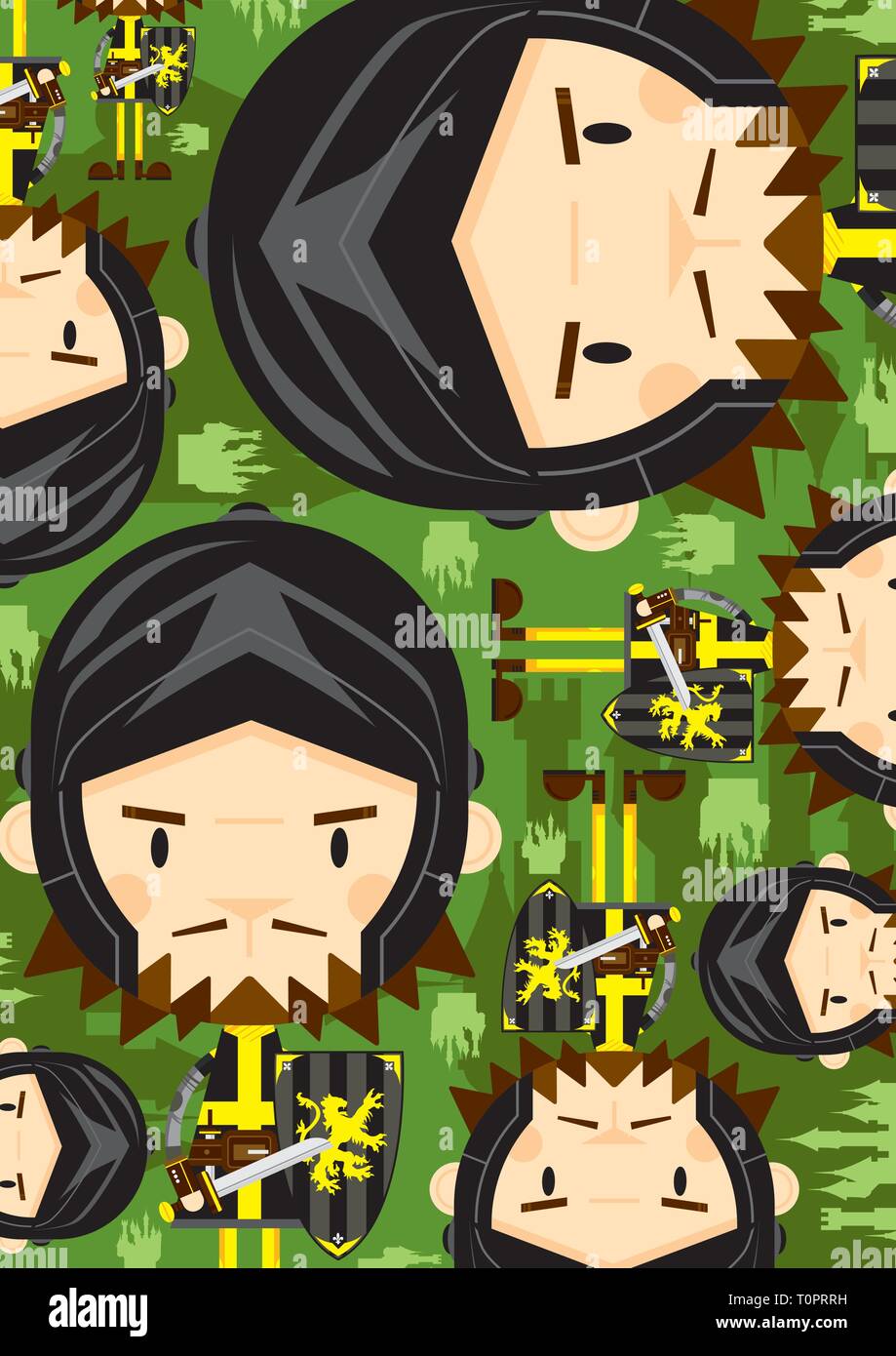 Cute Cartoon Medieval Crusader Knight Pattern Stock Vector