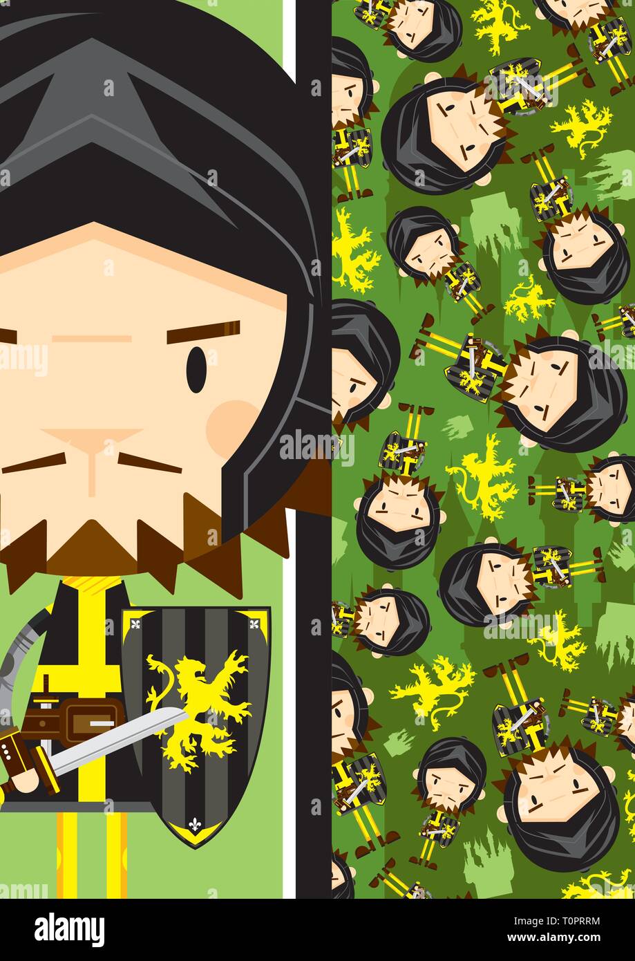 Cute Cartoon Medieval Crusader Knight with Pattern Stock Vector