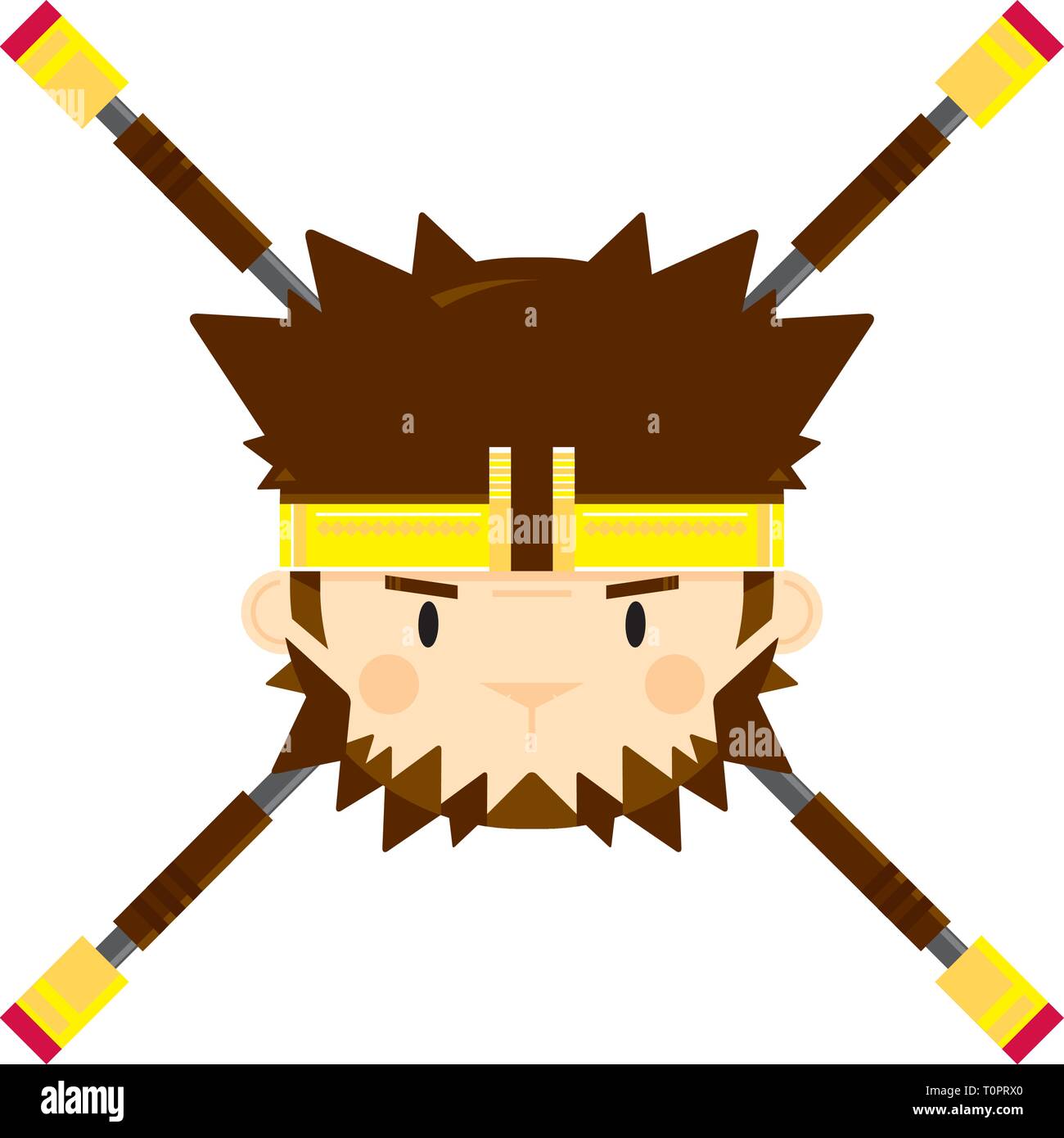 Cute Cartoon Sun Wukong The Mythical Monkey King With Crossed Staffs Stock Vector Image Art Alamy