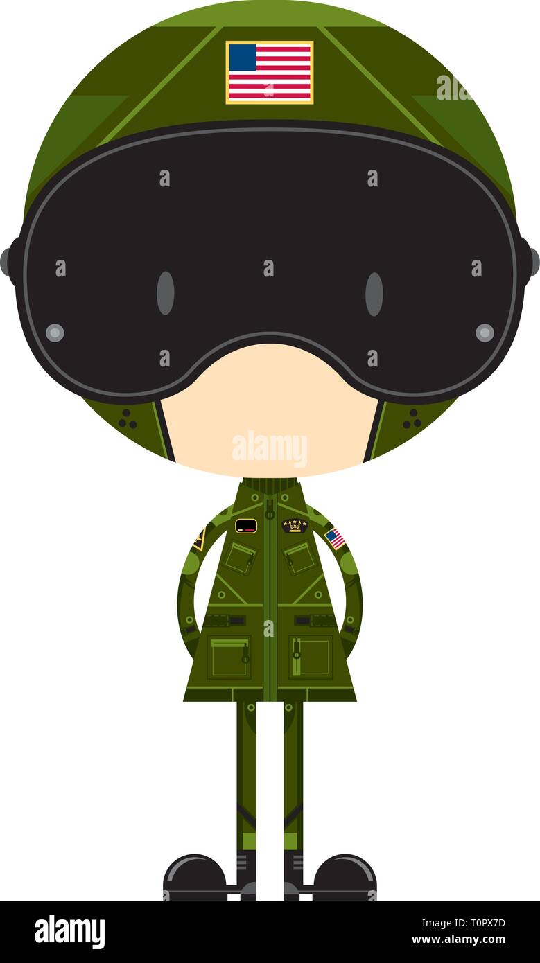Cartoon American Style Air Force Fighter Pilot Armed Forces Illustration Stock Vector