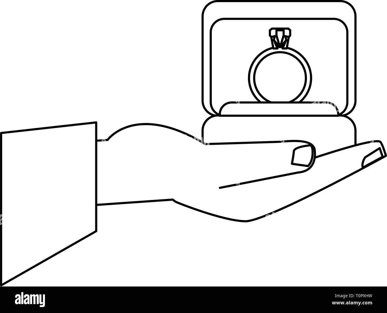 Hand holding wedding ring box in black and white Stock Vector Image
