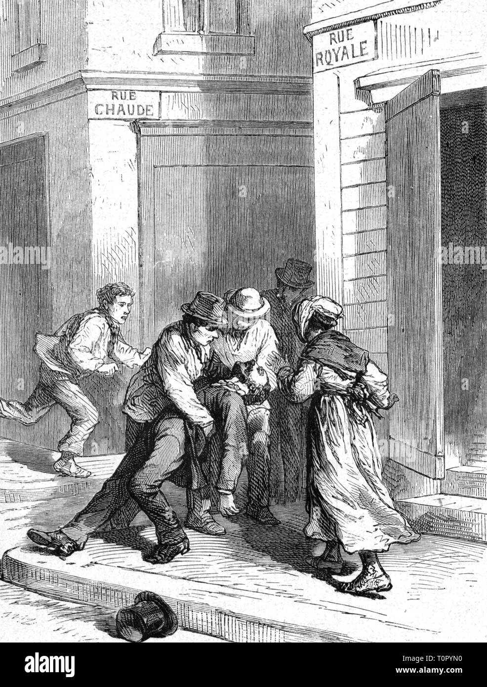 Franco-Prussian War 1870 - 1871, politics, death of the publisher of the journal 'Union Liberale', Tours, January 1871, contemporary wood engraving, Franco - Prussian War, France, street, streets, dying, die, 19th century, people, politics, policy, historic, historical, Additional-Rights-Clearance-Info-Not-Available Stock Photo
