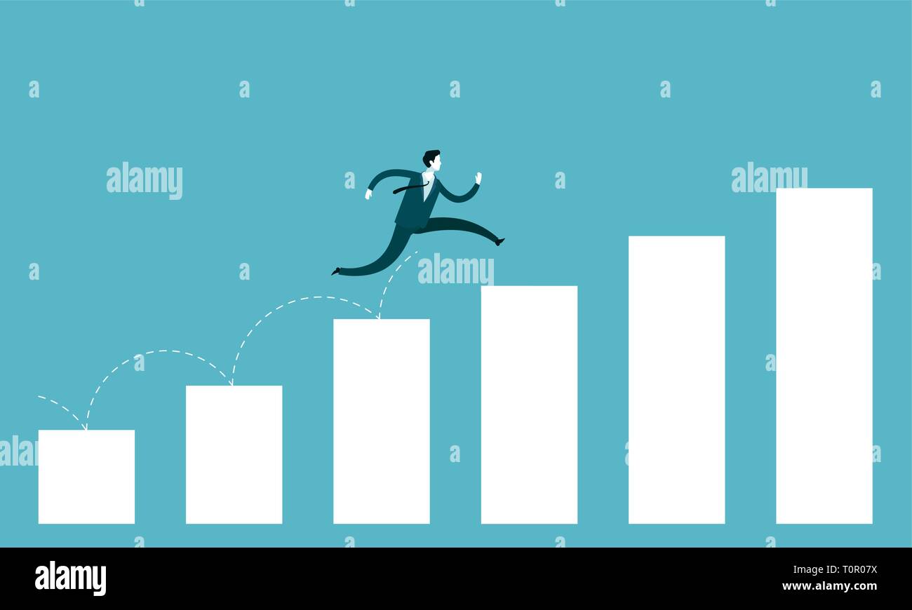 Business growth concept. Businessman jump over growing chart Stock Vector