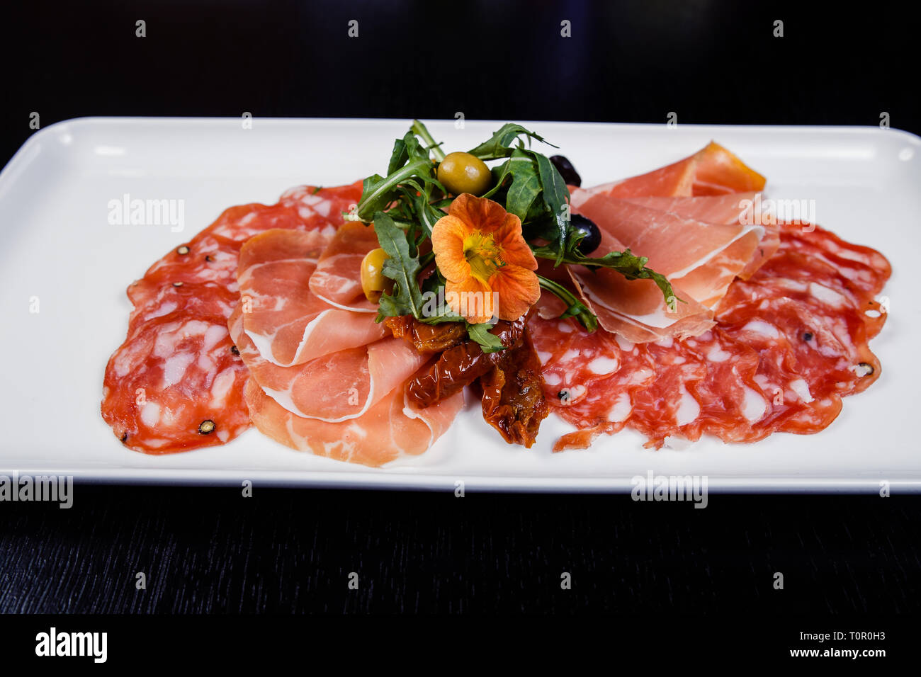 Italian salumi meat platter prosciutto ham, bresaola, pancetta