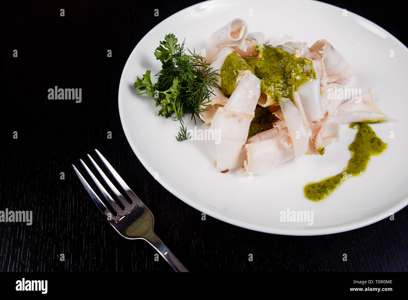 Lard. Strips of fat with copy space. Dry lard with herbs. Fat from the