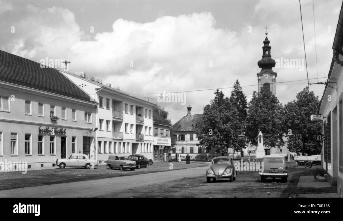 geography / travel, Austria, Jennersdorf, squares, main square, view, picture postcard, P. Ledermann, 1962, Additional-Rights-Clearance-Info-Not-Available Stock Photo