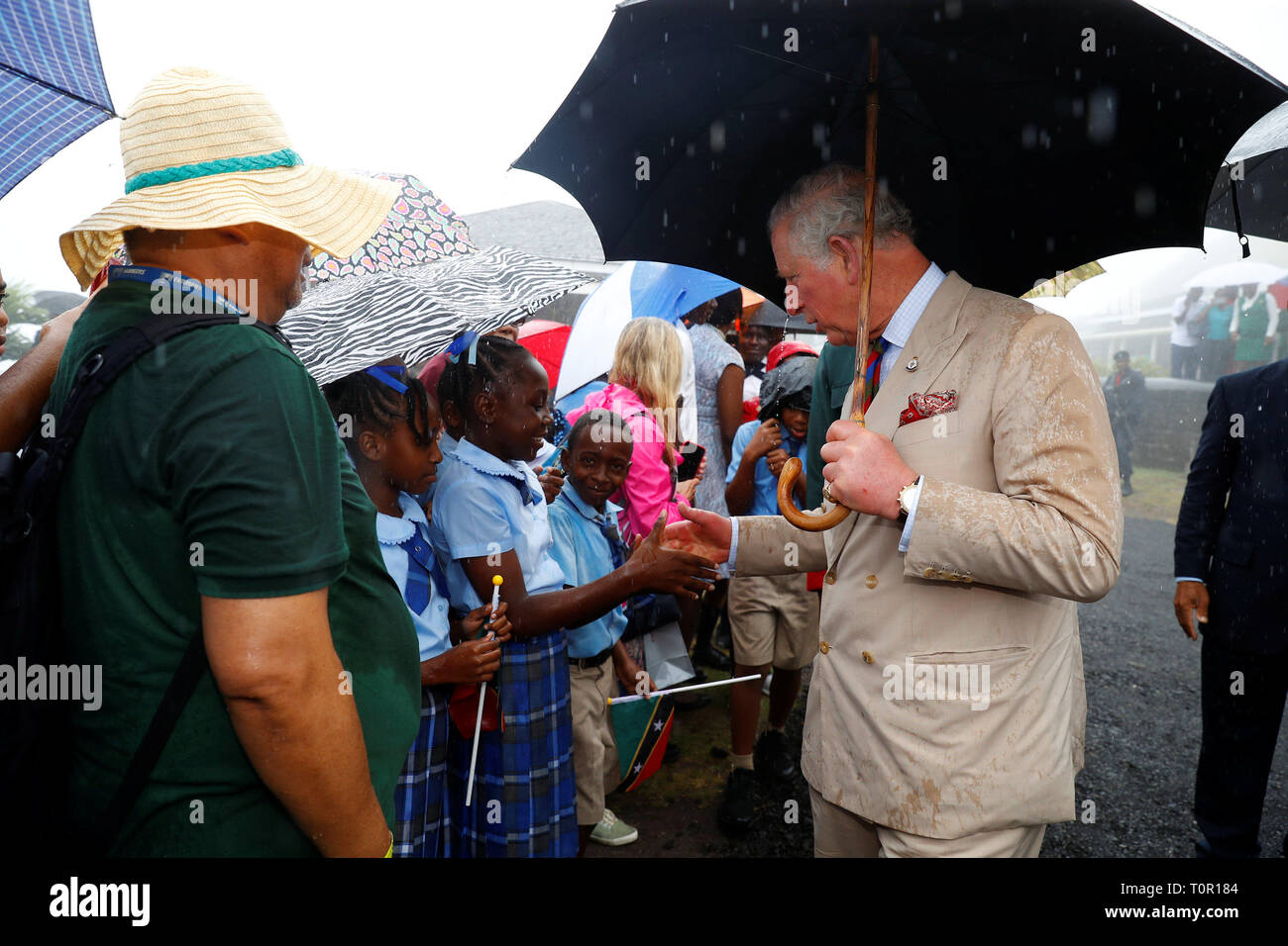 The Prince of Wales during a visit to Brimstone Hill Fortress National Park in St. Kitts and Nevis, a UNESCO World Heritage Site, during a one day visit to the Caribbean island. Stock Photo