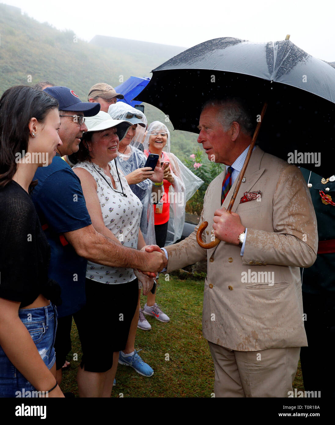 The Prince of Wales during a visit to Brimstone Hill Fortress National Park in St. Kitts and Nevis, a UNESCO World Heritage Site, during a one day visit to the Caribbean island. Stock Photo