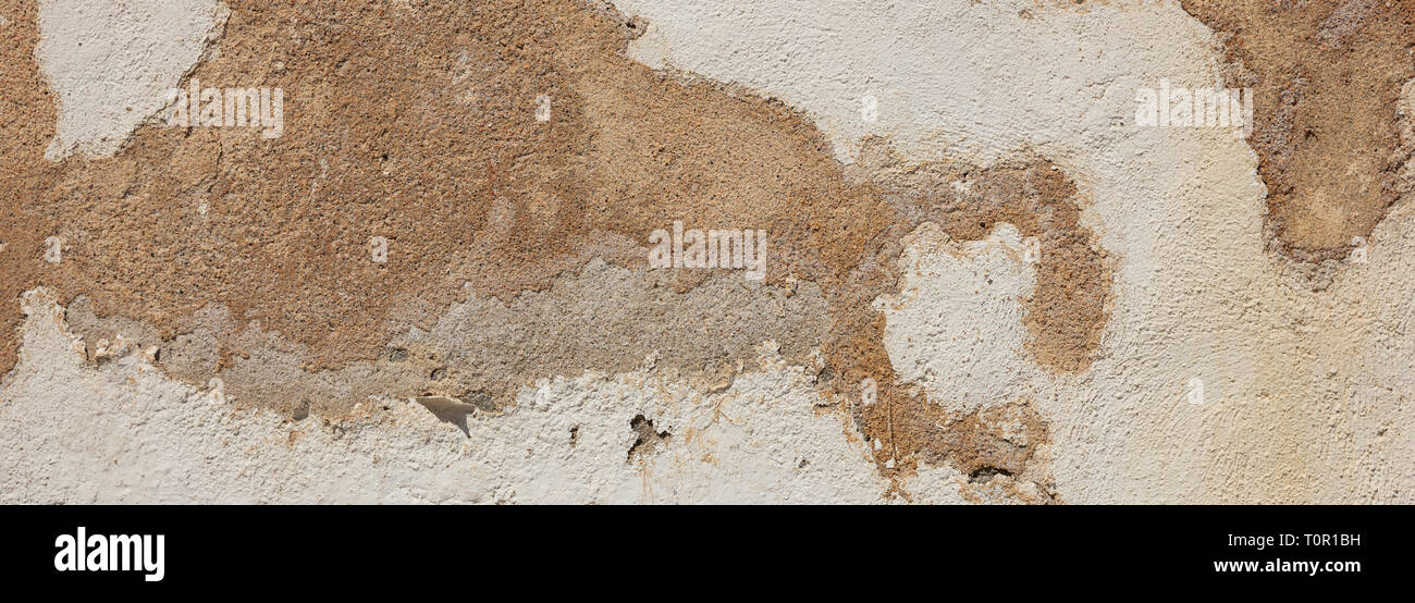 Plastered renovated wall texture background, beige brown color, banner Stock Photo