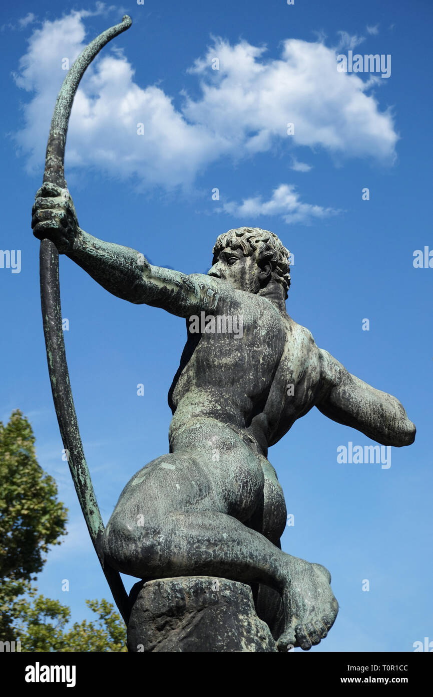 Statue of Archer in front of the City Park Ice Rink Building Budapest, Hungary Stock Photo