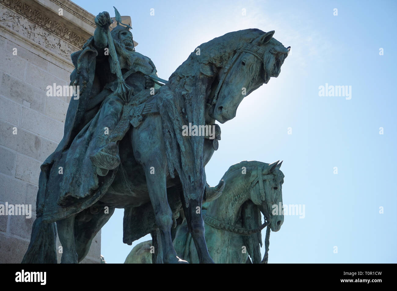 Statue King Arpad of Seven Chieftains of the Magyars in Heroes Square Budapest, Hungary Medium Shot Stock Photo