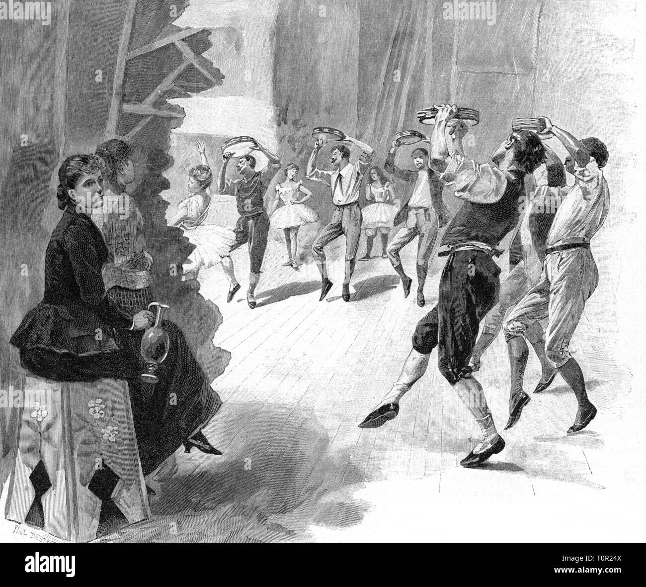 dance, quadrille, rehearsing the Spanish quadrille, wood engraving after drawing by Paul Destez, Paris, late 19th century, Additional-Rights-Clearance-Info-Not-Available Stock Photo