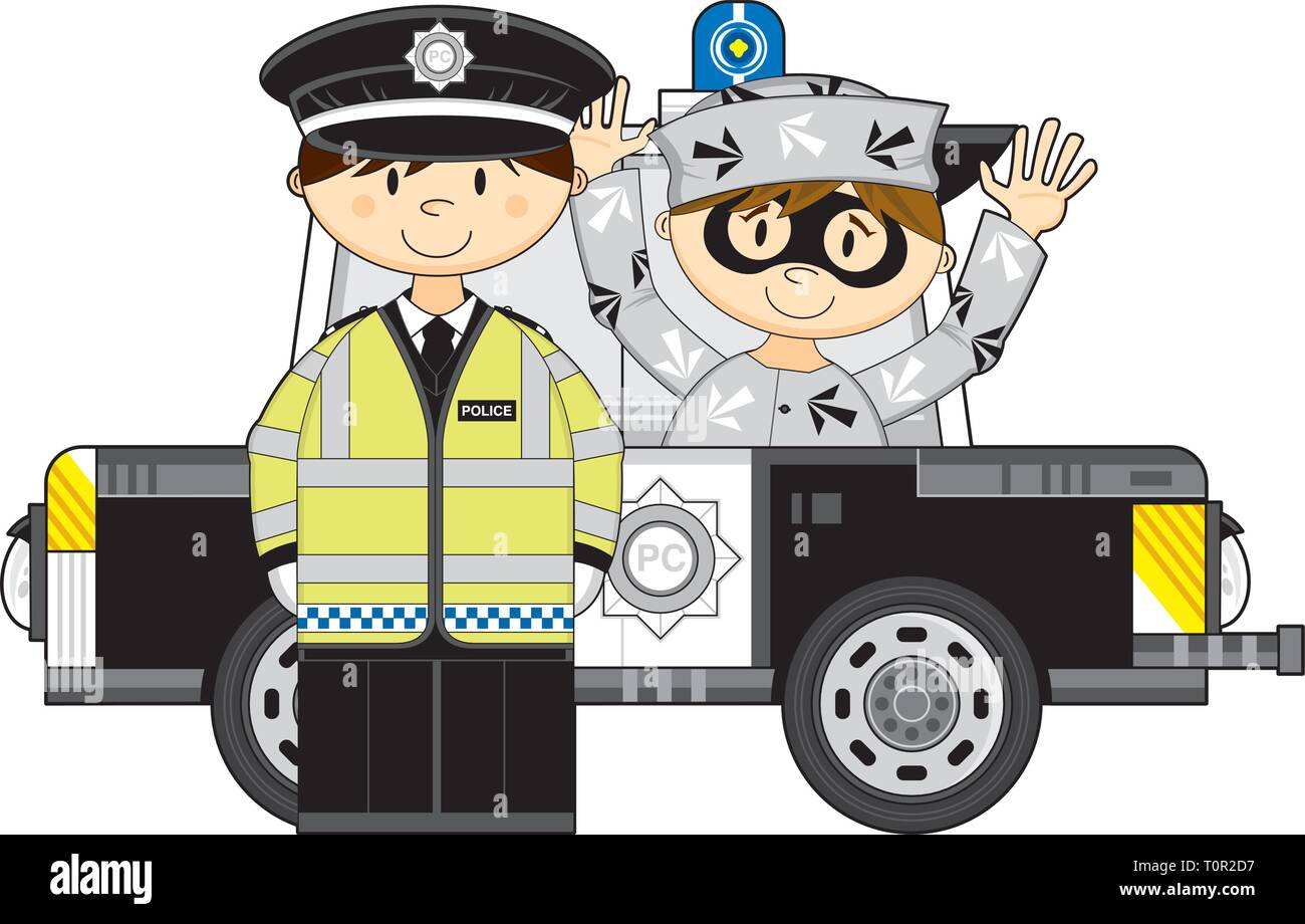 Cute Cartoon Policeman and Police Car with Classic Style Robber Stock  Vector Image & Art - Alamy