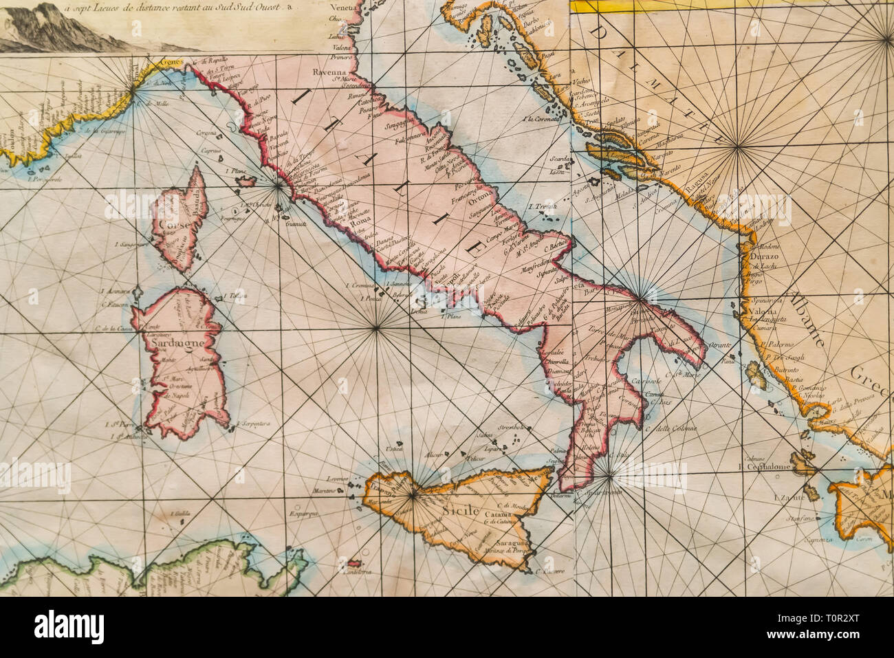 Old naval map of Italy, Sicily, Corsica and Sardinia Stock Photo