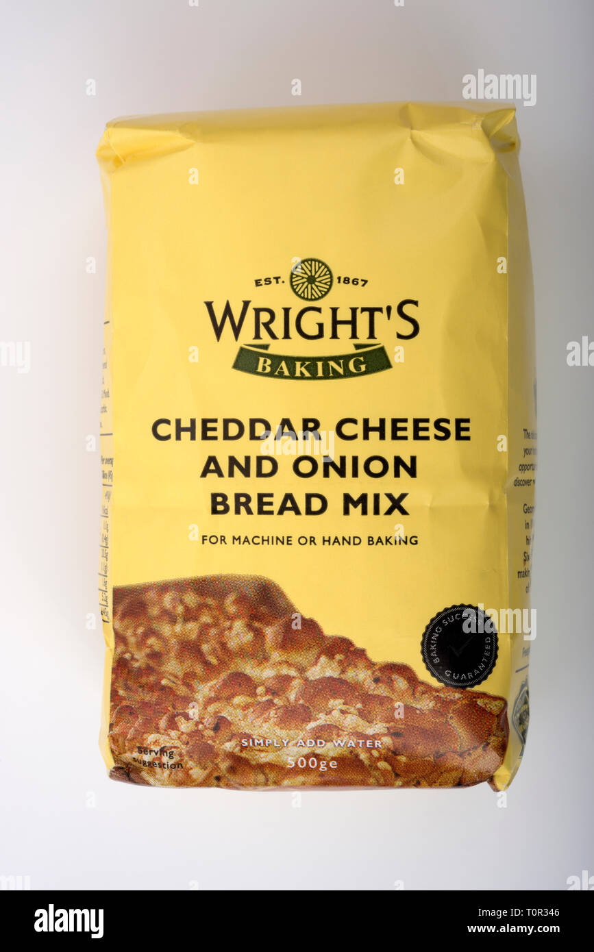 Wrights cheddar cheese and onion packet bread mix hires stock