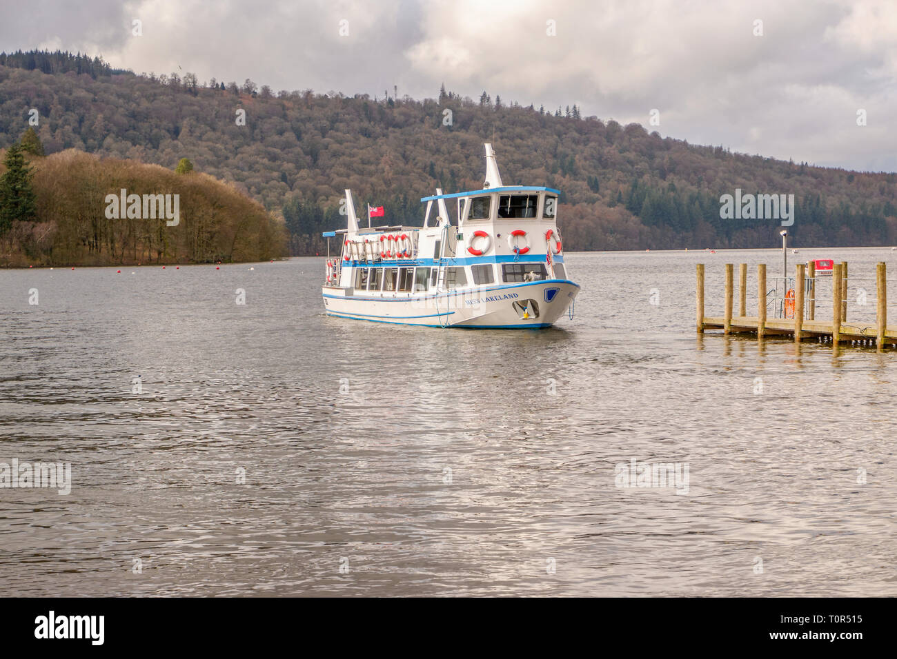 windermere steamer Miss Lakeland on bowness bay lake district Stock