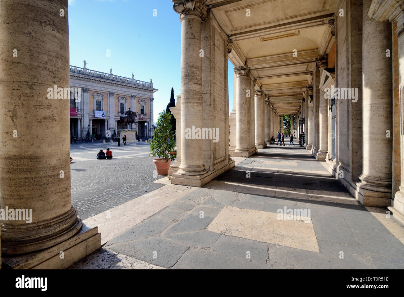 Capitoline Museums, with Palazzo Nuovo or New Palace, from Palazzo dei Conservatori, Palace of the Conservators, Capitoline Hill, Capitol Rome Italy Stock Photo