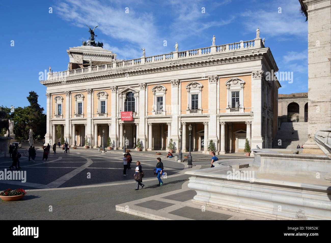 Capitoline Museums, Palazzo dei Conservatori or Palace of the Conservators, & Piazza de Campidoglio Town Square, Capitoline Hill, Capitol Rome Italy Stock Photo