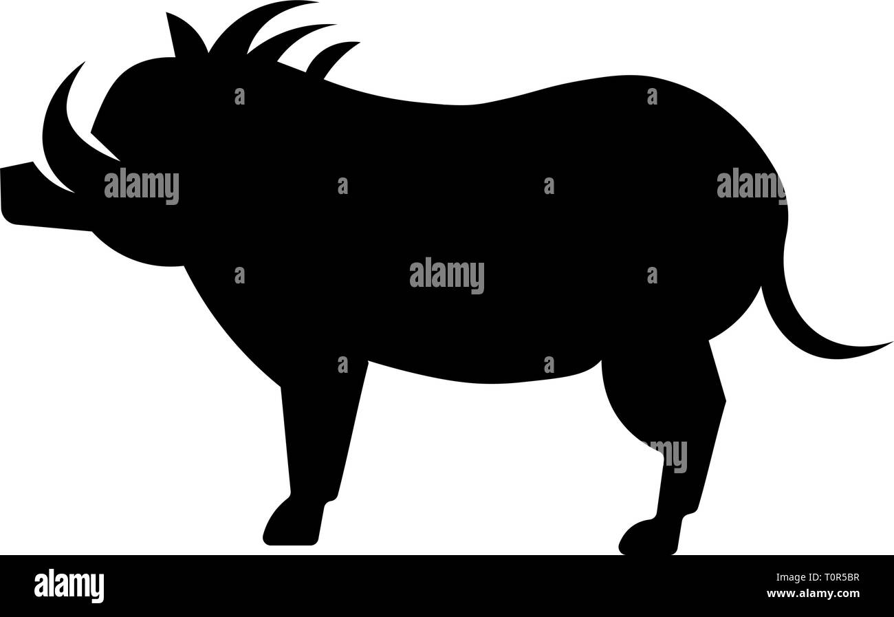This vector image shows an African warthog in glyph icon design. It's isolated on a white background. Stock Vector