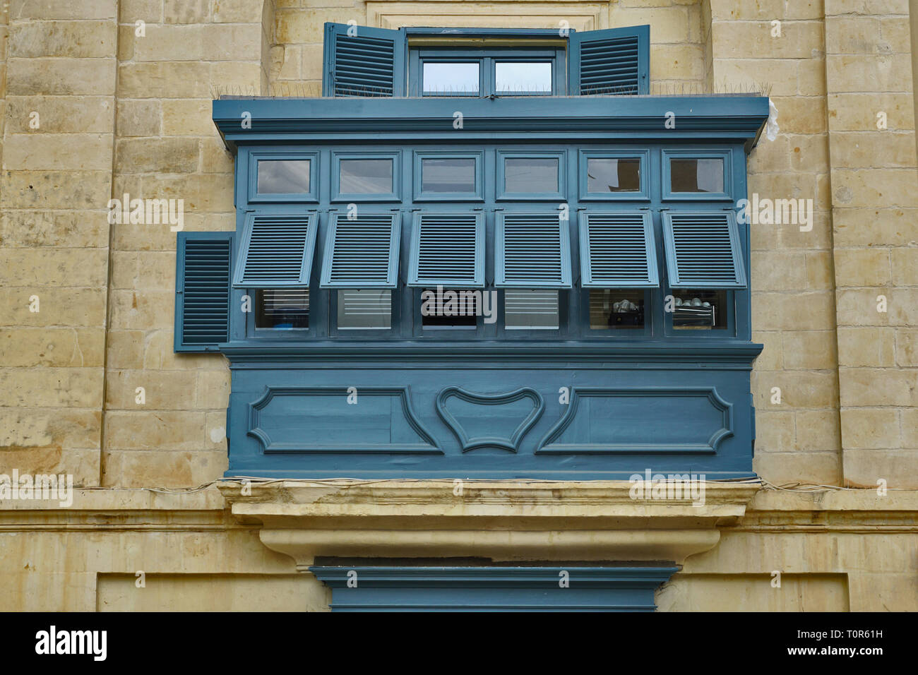 typical colorful balconies in Malta / Valletta Stock Photo