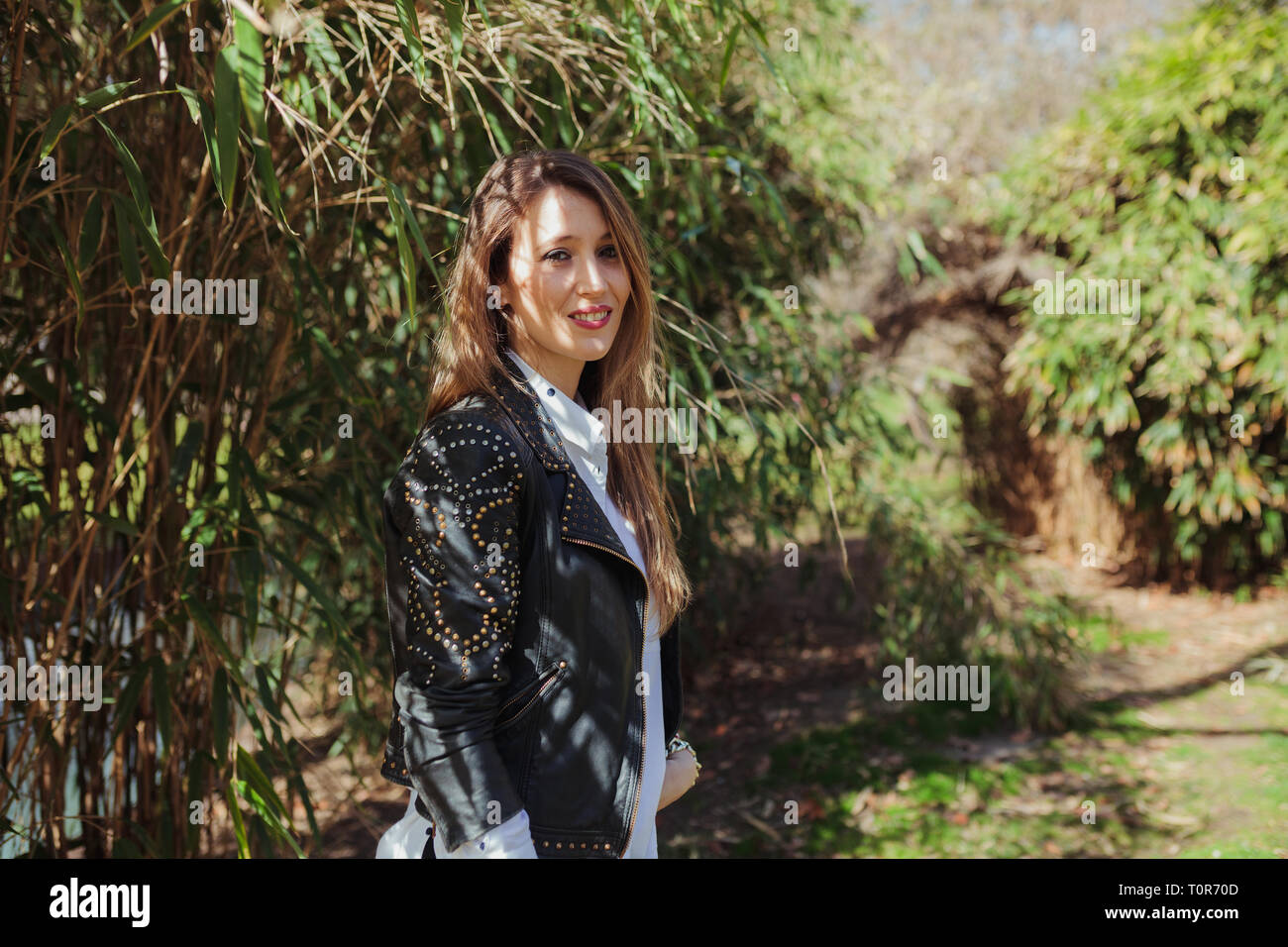 Blonde woman in leather hi-res stock photography and images - Alamy