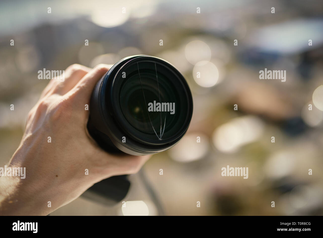 Photocamera with broken filter. Stock Photo