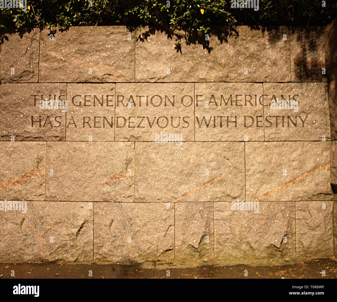 A section of the Franklin Delano Roosevelt Memorial with a quote carved into the wall in Washington, DC, USA Stock Photo