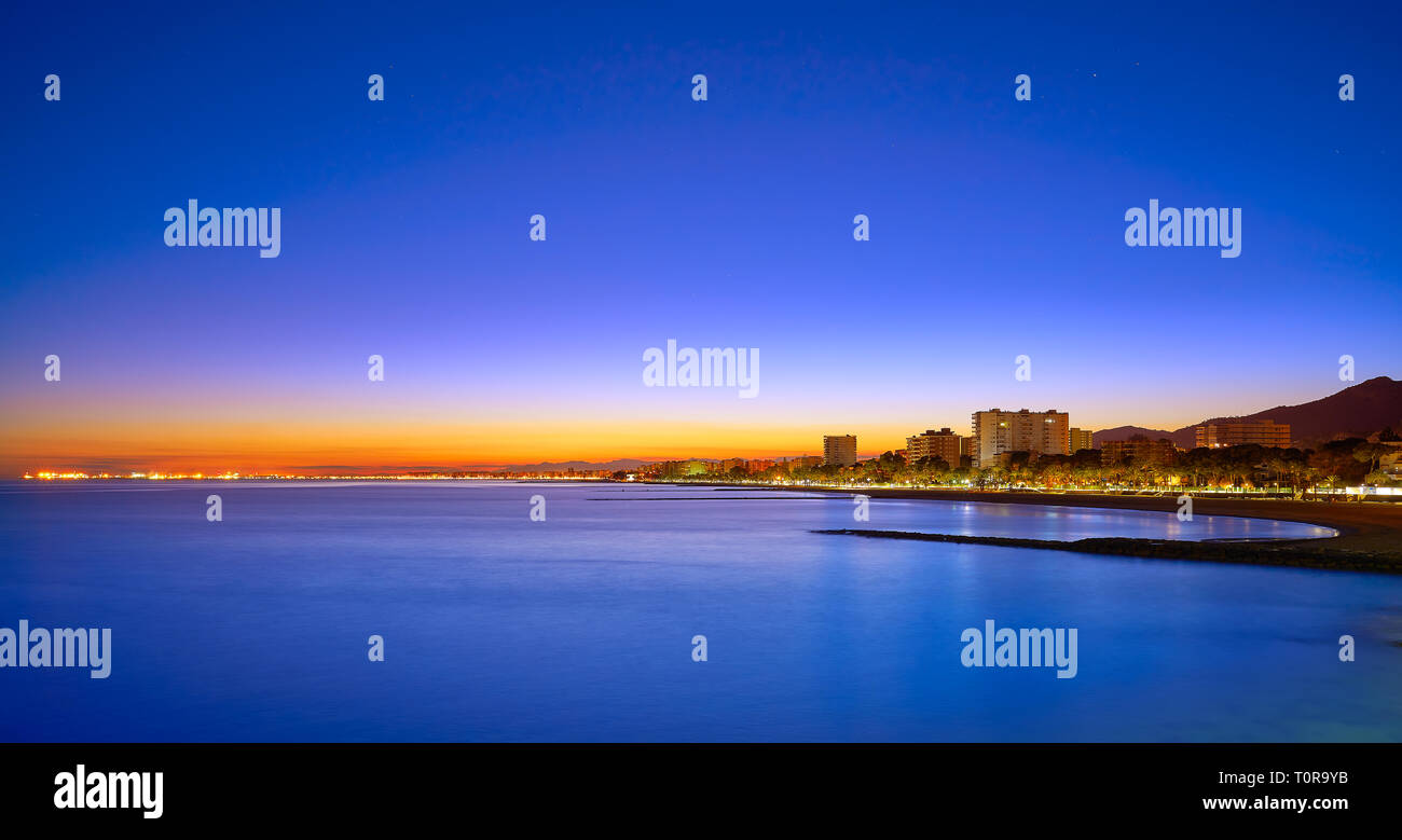 Benicassim beach sunset in Castellon of Spain also Benicasim at Mediterranean Stock Photo