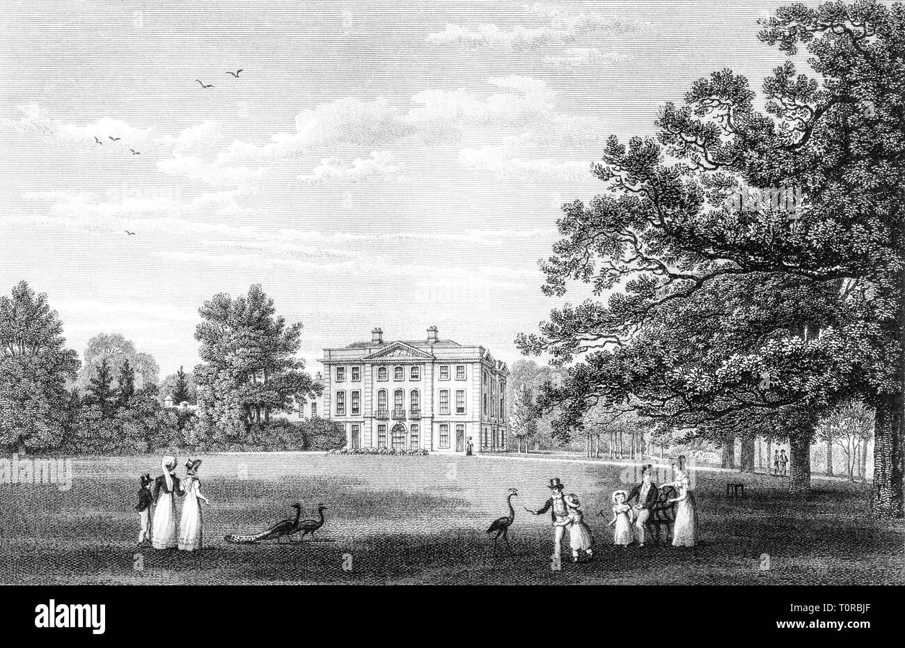 An engraving of Cleve Hill House, Downend, Bristol UK scanned at high resolution from a book published in 1825. Believed copyright free. Stock Photo