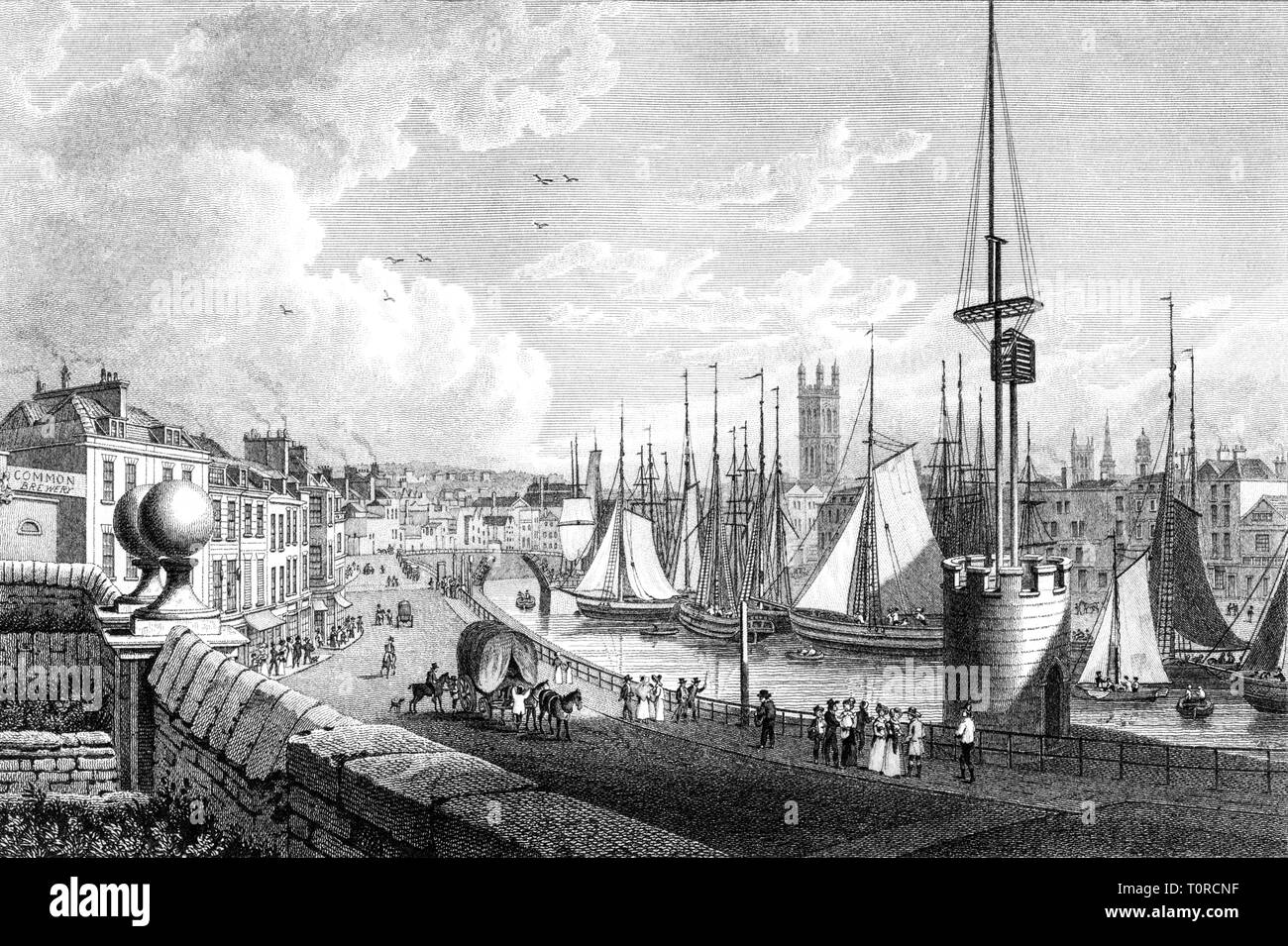 An engraving of Bristol UK scanned at high resolution from a book published in 1825. Believed copyright free. Stock Photo
