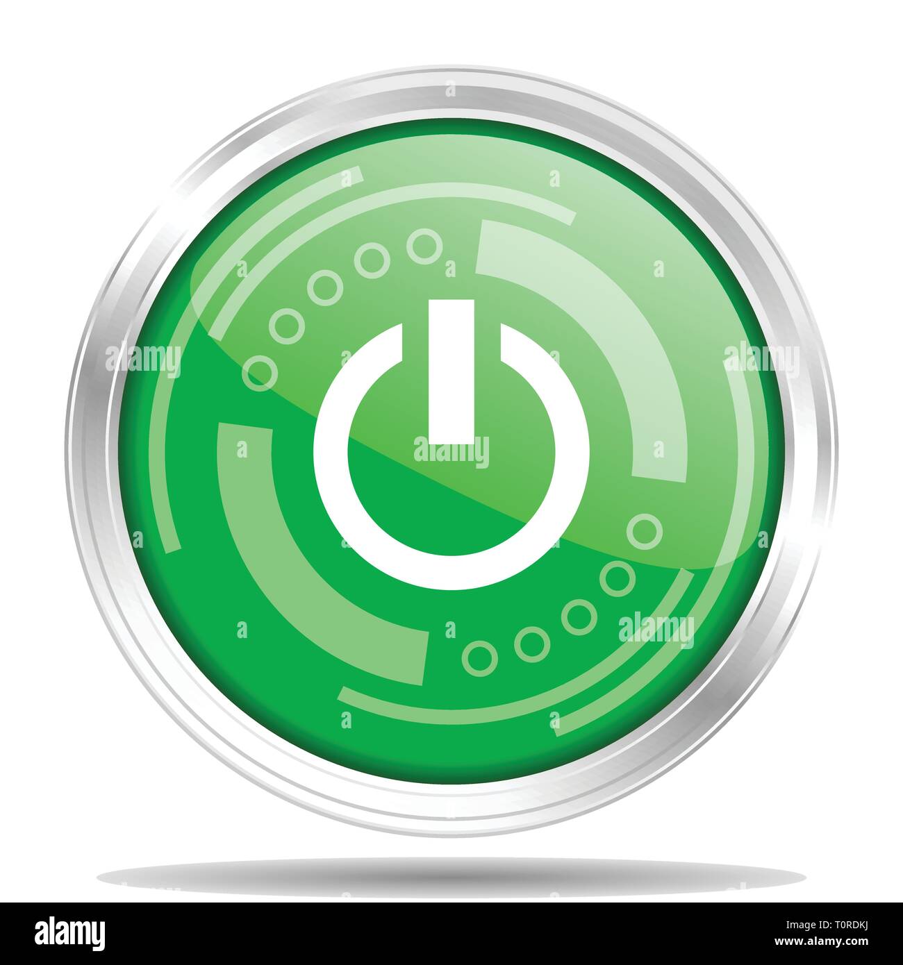 Power silver metallic chrome border green round web icon, vector ...