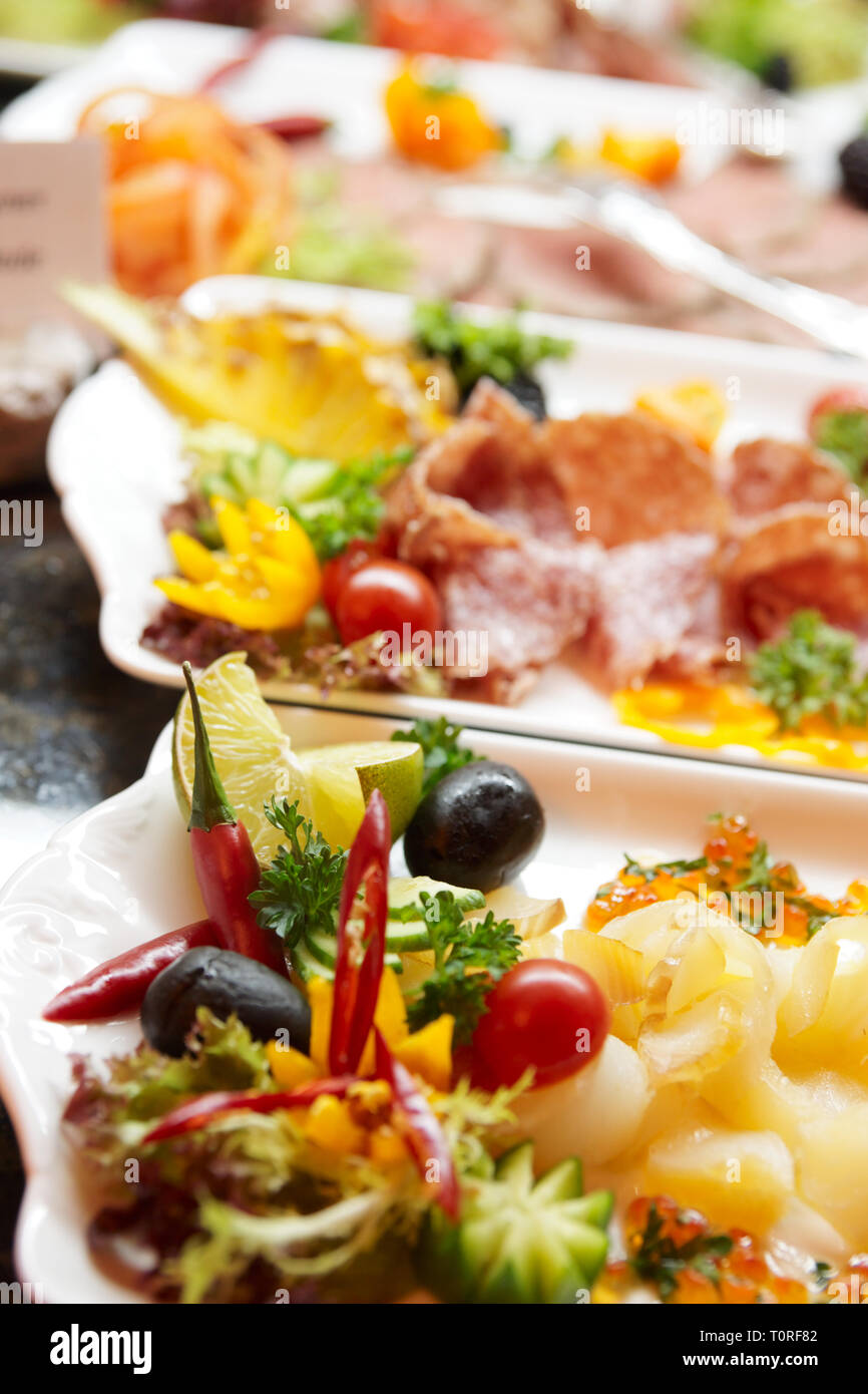 Various snacks in expensive hotel restaurant Stock Photo Alamy
