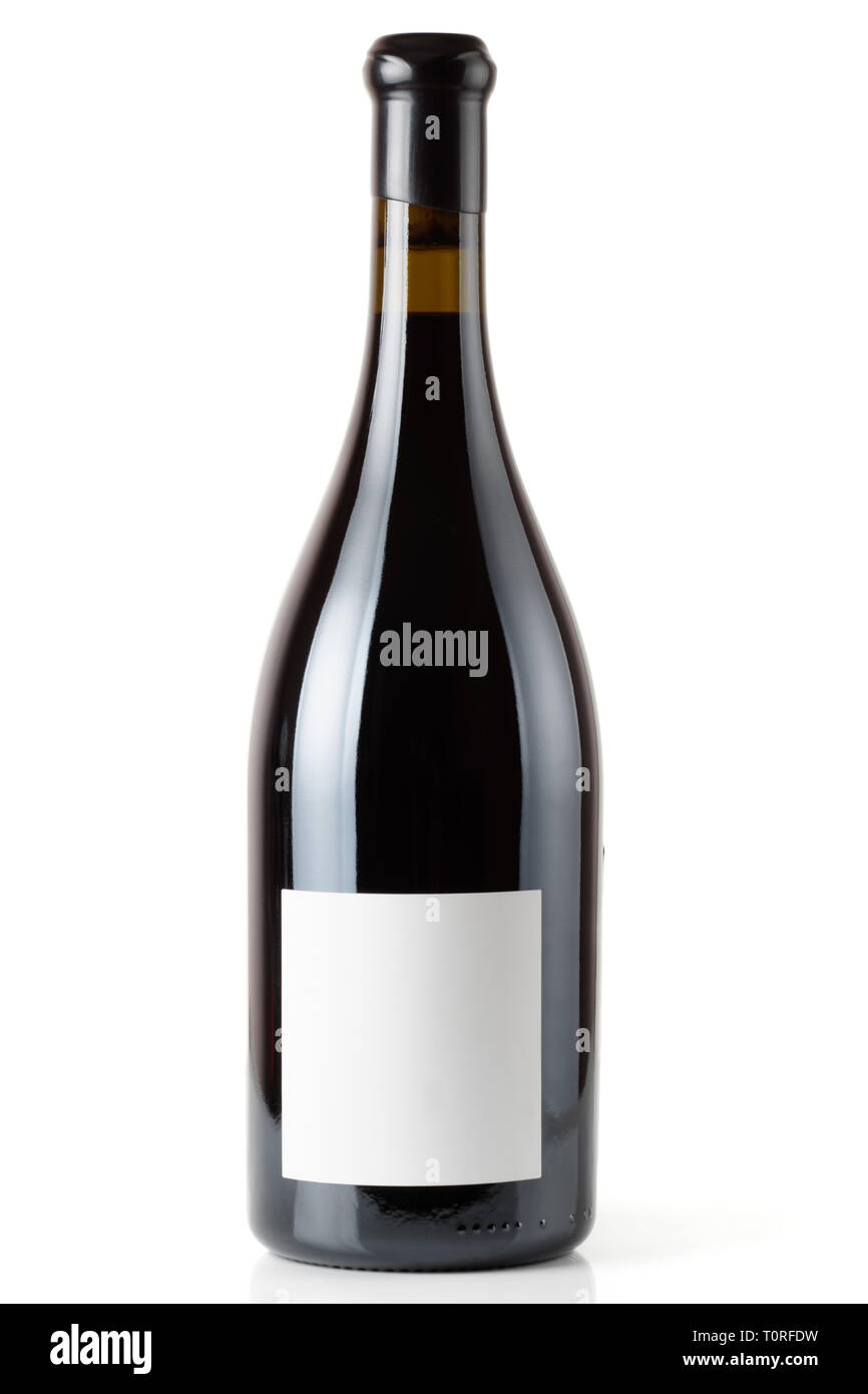 Shiraz red wine in Burgundy style bottle, isolated on white Stock Photo
