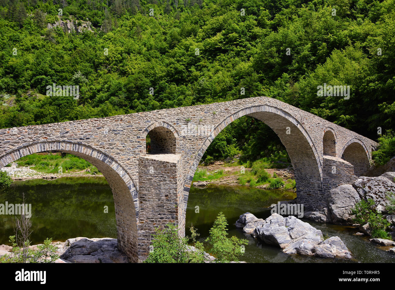 Bulgaria, Devil's bridge. Ancient stone bridge over Arda river, Rhodope mountain Stock Photo