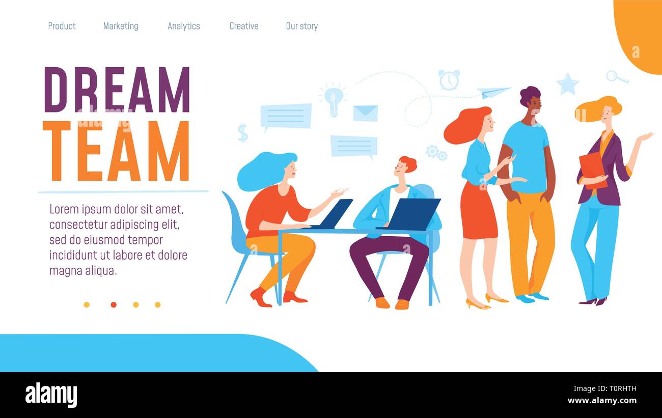 Vector dream team concept creative business illustration with working people.  Stock Vector